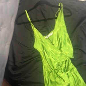 ZARA Lime Green Satin Maxi Dress Size M
